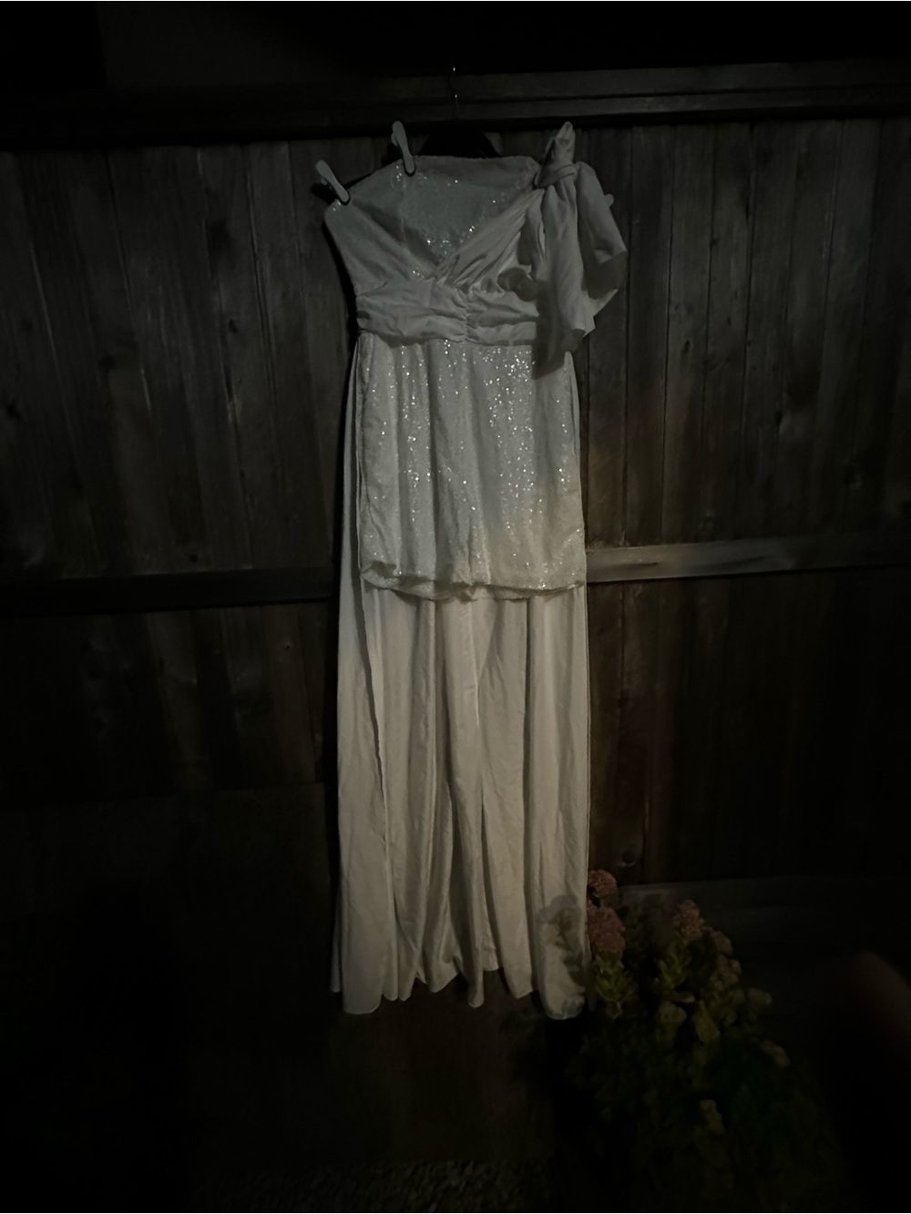 White One-Shoulder romper Evening Dress with Draped Bow - Picture 2 of 5